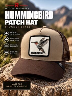 Hummingbird Patch Trucker Hat - Tan and Brown by Hummingbird